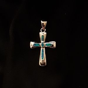 💞✝️Opal Inlaid Cross-925 Sterling Silver Plated Pendant💞 ✝️